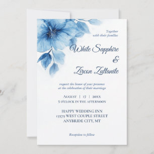 Blue Floral Elégant Mariage Invitation