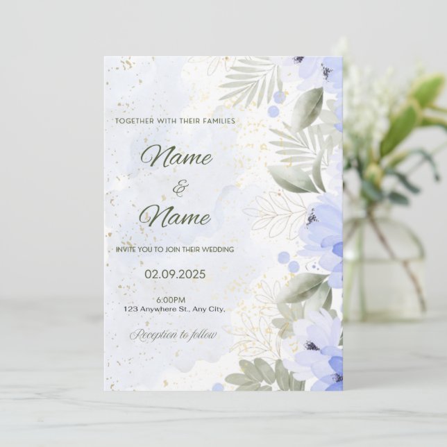 Blue floral elegant wedding invitation  (Debout devant)