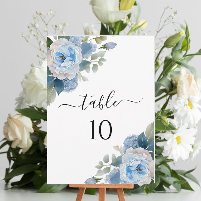 Blue Floral Elegante Wedding Tischnummer Cards (Von Creator hochgeladen)