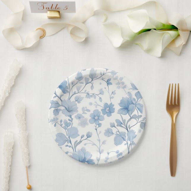 Blue Floral Elegante Whimsical Garden Party Pappteller (Hochzeit)