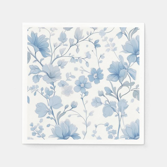 Blue Floral Elegante Whimsical Garden Party Serviette (Vorderseite)