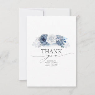 Blue Floral Elegantes Brautparty Danke Karte