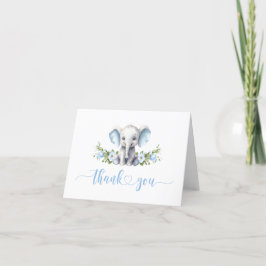 Blue Floral Elephant Baby Boy Dusche Dankeskarte