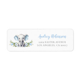 Blue Floral Elephant Baby Dusche Rücksendeadresse