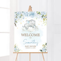 Blue Floral Elephant Baby Dusche Willkommen