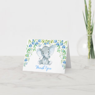 Blue Floral Elephant Baby shower Merci Note