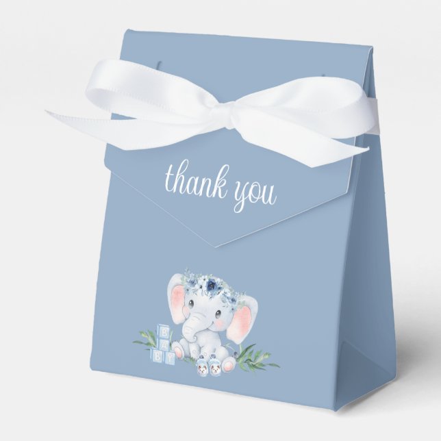 Blue Floral Elephant Boy Baby Dusche Vielen Dank Geschenkschachtel (Vorderseite)