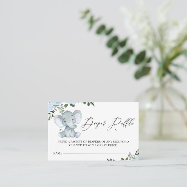 Blue Floral Elephant Diaper Umschließungskarte Visitenkarte (Stehend Vorderseite)