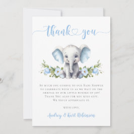 Blue Floral Elephant Little Peanut Baby Boy Dusche Dankeskarte