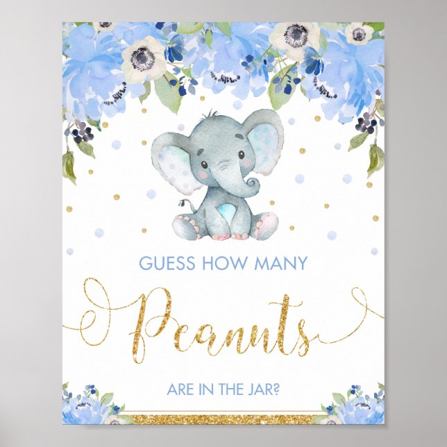 Blue Floral Elephant schätzt wie viele Erdnüsse sp Poster (Vorne)