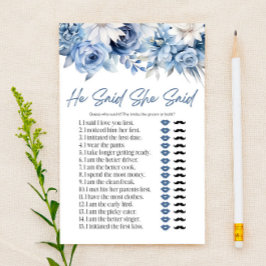 Blue Floral Er sagte, sie sagte Brautparty Game Briefpapier