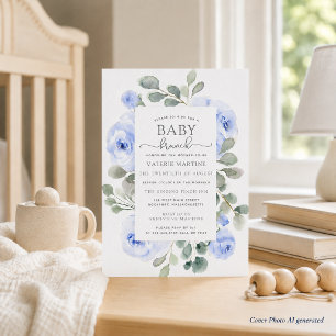 Blue Floral Eucalyptus Baby Brunch Einladung