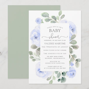 Blue Floral Eucalyptus Botanical Baby Dusche Einladung