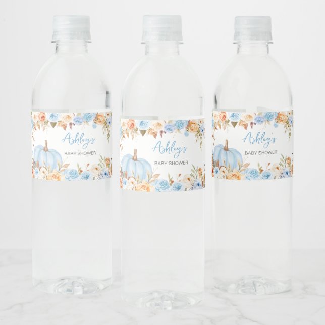 Blue Floral Fall Pumpkin Baby Dusche (Flaschen)