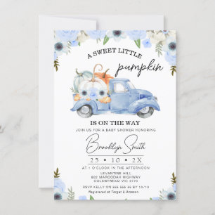 Blue Floral Fall Pumpkin Truck Baby Dusche Einladung