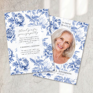 Blue Floral Foto Beileid Beerdigung Gedenkstätte Dankeskarte