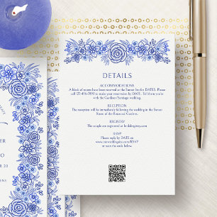 Blue Floral French Wedding Details Begleitkarte
