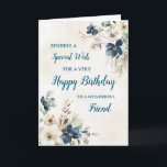 Blue Floral Friend Geburtstagskarte Karte<br><div class="desc">Eine schöne Karte für Ihre Freundin zu ihrem Geburtstag mit eleganten marineblauen und cremefarbenen Blume.</div>