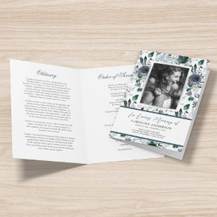 Blue Floral Funeral Ordre du service Programme de 