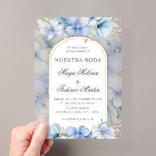 Blue Floral Garden Nuestra Boda Spanish Wedding Acryleinladungen