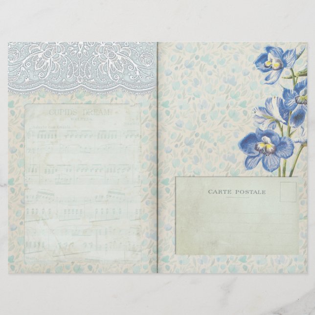 Blue Floral Gemustert & Lace Journal Page (Vorderseite)