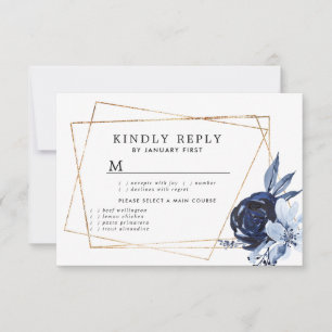 Blue Floral Geometric Response Card RSVP Karte