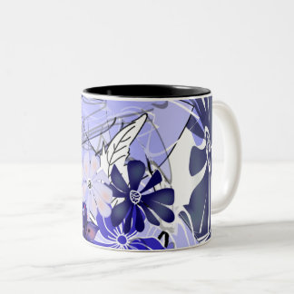 Blue Floral Geometry — Lavender Abstract Mug Zweifarbige Tasse