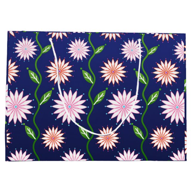 Blue Floral  Gift Bag Große Geschenktüte (Rückseite)