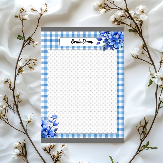 Blue Floral Gingham_ Brain Dump Notizblock (Von Creator hochgeladen)
