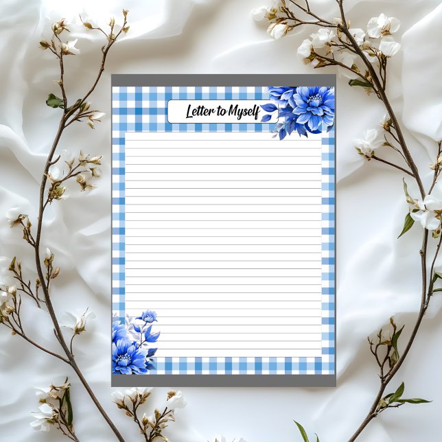 Blue Floral Gingham _ Brief an mich Notizblock (Von Creator hochgeladen)