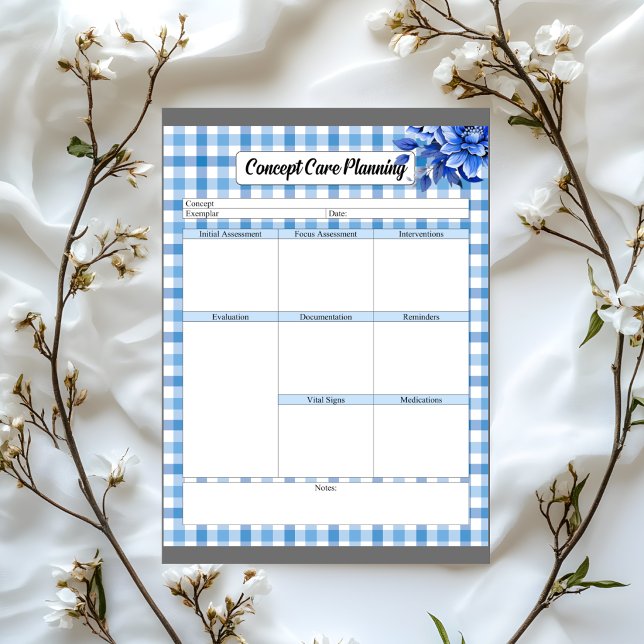 Blue Floral Gingham_Concept Care Planning Notizblock (Von Creator hochgeladen)