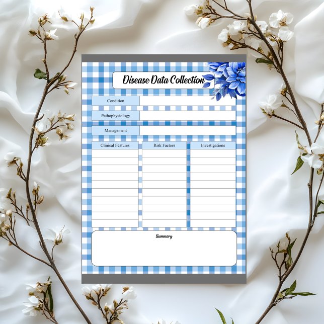 Blue Floral Gingham _ Disease Data Collection Notizblock (Von Creator hochgeladen)