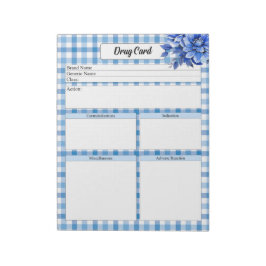 Blue Floral Gingham _Drug Card Notizblock
