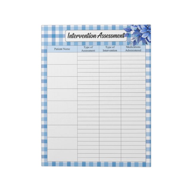 Blue Floral Gingham — Interventionsbewertung Notizblock (Rotiert)