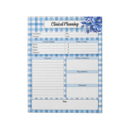 Blue Floral Gingham _ Klinische Planung Notizblock