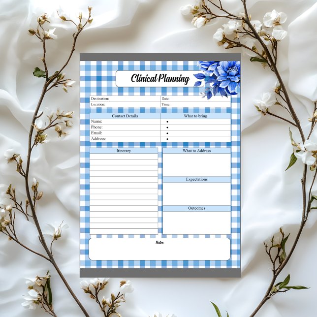 Blue Floral Gingham _ Klinische Planung Notizblock (Von Creator hochgeladen)