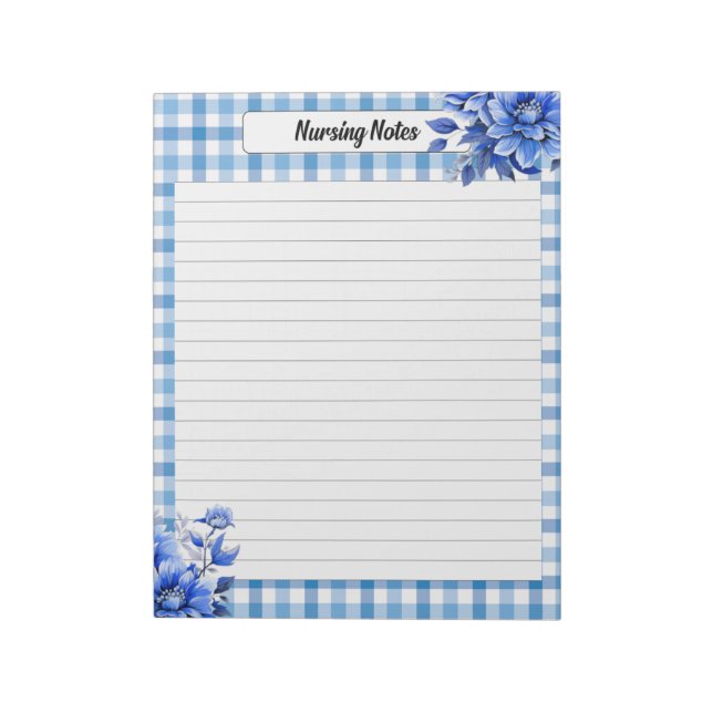 Blue Floral Gingham_ Nährwertangaben Notizblock (Rotiert)