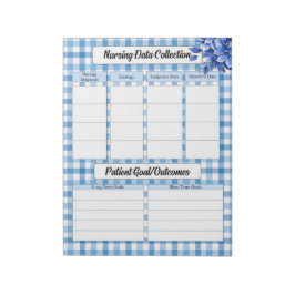 Blue Floral Gingham_ Pflege von Daten Notizblock
