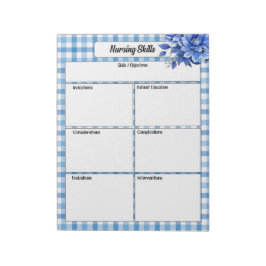 Blue Floral Gingham_ Pflegefähigkeiten Notizblock