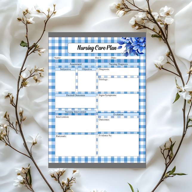 Blue Floral Gingham_ Pflegeplan Notizblock (Von Creator hochgeladen)