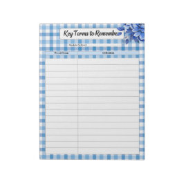 Blue Floral Gingham _ Schlüsselbegriffe zur Erinne Notizblock