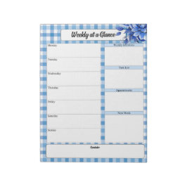 Blue Floral Gingham_ Woche auf einen Blick Notizblock