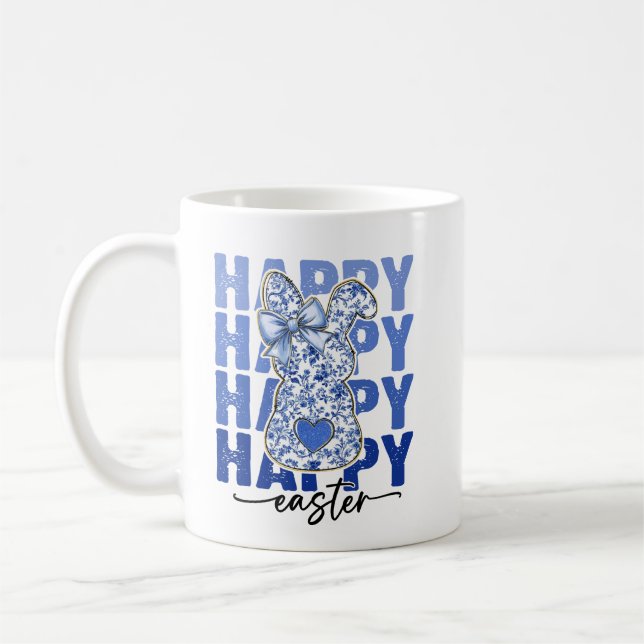 Blue Floral Glitzern Osterfest Bunny Coquette Kaffeetasse (Links)