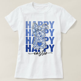 Blue Floral Glitzern Osterfest Bunny Coquette T-Shirt