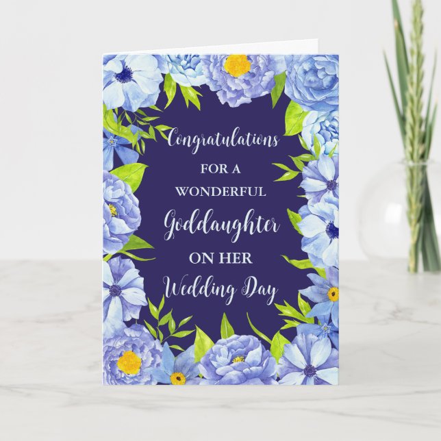 Blue Floral Godtochter Hochzeitsgratulation Karte (Vorderseite)