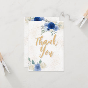 Blue Floral & Gold Baby Dusche Danke Karte