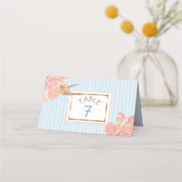 Blue Floral Gold Bird Hochzeitsfeier Tischnummer Platzkarte
