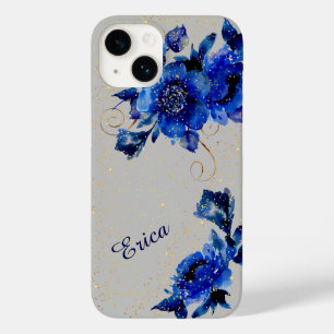 Blue Floral Gold Confetti Case-Mate iPhone 14 Hülle