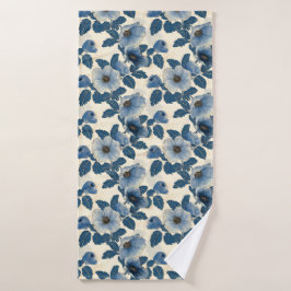 Blue Floral Gold Glitzer Japanisch Ukiyo-e Badehandtuch