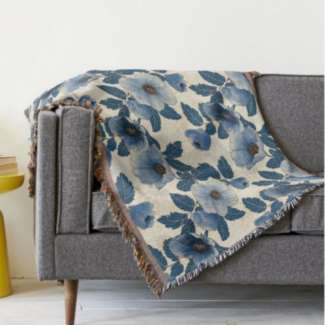 Blue Floral Gold Glitzer Japanisch Ukiyo-e Decke (Von Creator hochgeladen)